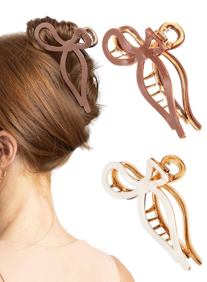 WELROG 2 Pack Metal Bow Claw Clips - Non-Slip Hair Claw Clips for Women,Elegant Large Hair Clip for Thin and Thick Hair (Gold) - Image 1